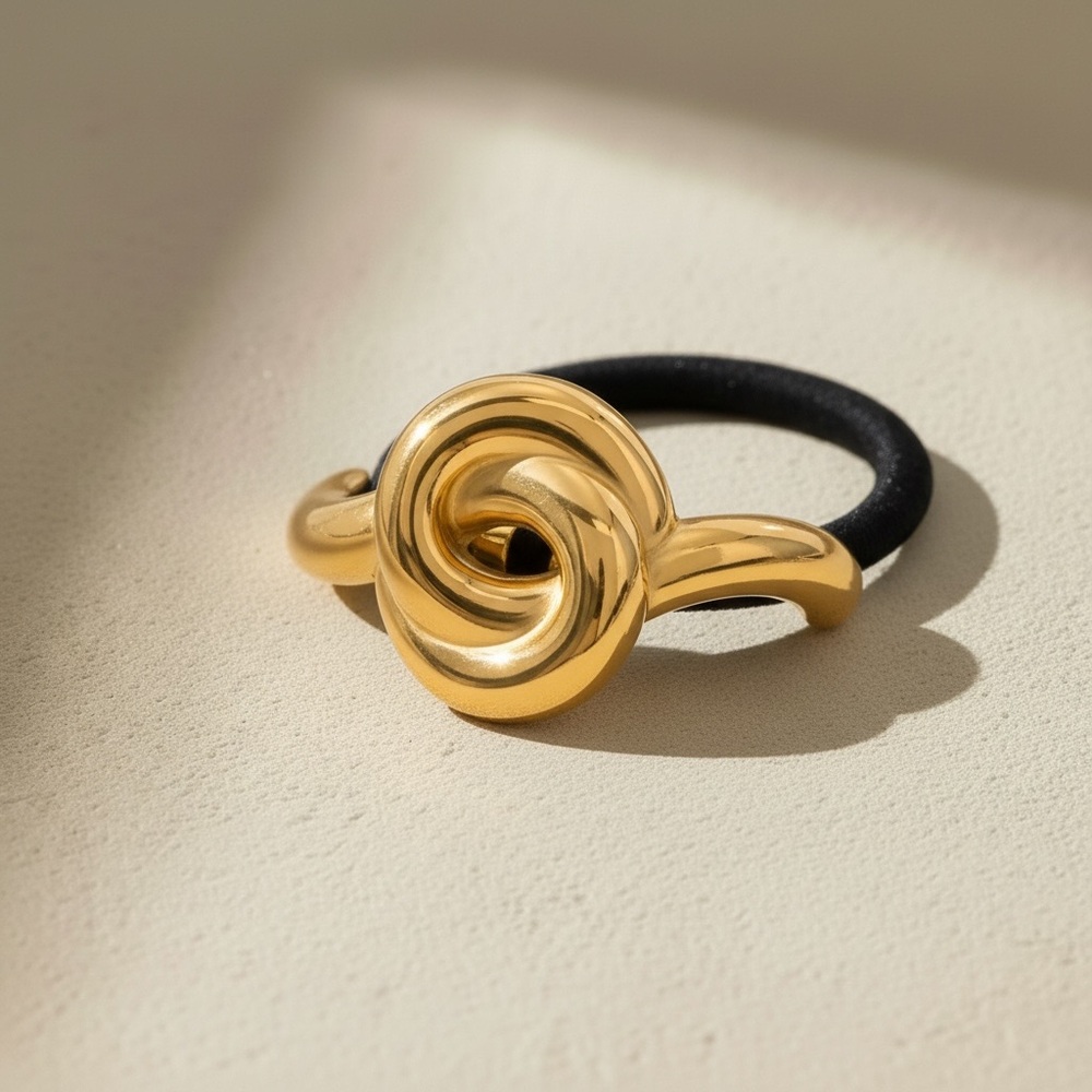 18K Gold Plated Stainless Steel Spiral Rose Knot Hair Tie Ponytail Cuff